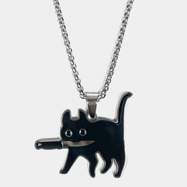 黒猫 ペンダント 包丁 くわえた 猫 ねこ ネコ くろねこ クロネコ