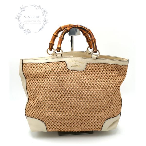 GUCCI（グッチ） バンブーハンドル ストローメッシュ×レザー トート
