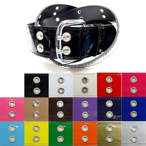 日本製 約40mm カジュアルベルト エナメル 全穴 Wハトメ 1015-00401