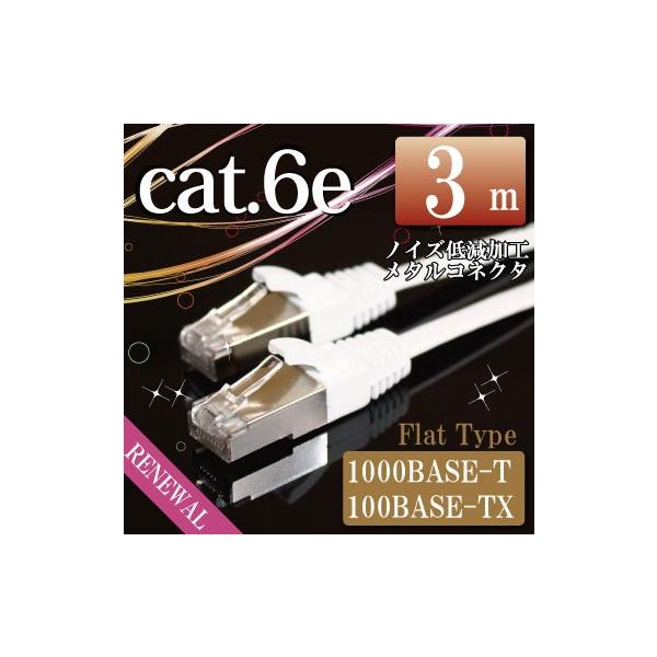 LANケーブル 3m フラットケーブル ホワイト シールドコネクタ採用