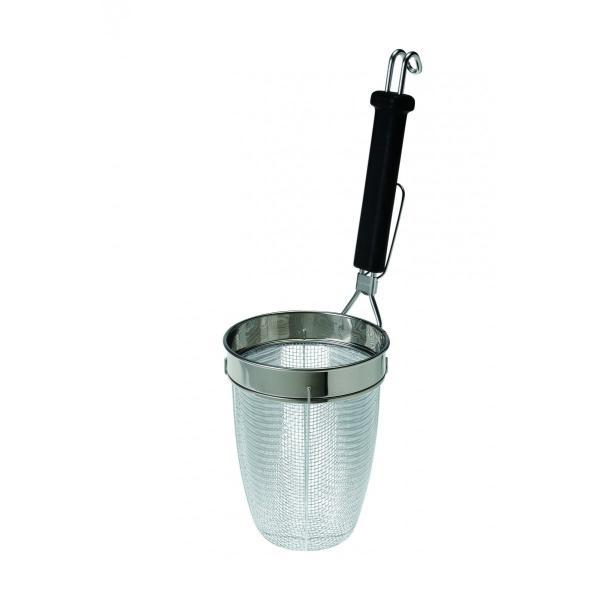 サイズ：Φ140×H185×235ｍｍ規格：丸底対応麺量：250ｇ重量：360ｇ開き目サイズ：8ｍｍ材質：本体/18-8ステンレス、ハンドル/66ナイロン（ガラス繊維入り）耐熱温度：200℃●深さがあり、麺の吹きこぼれを防ぐフチ高仕様●食洗...