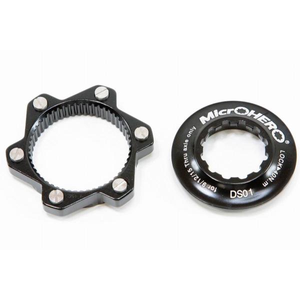 【即納】【軽量26g】MicrOHERO CNC アルミ合金製 6穴ローター/センターロック式ローター　ローター変換アダプター　 DS01 ブラック