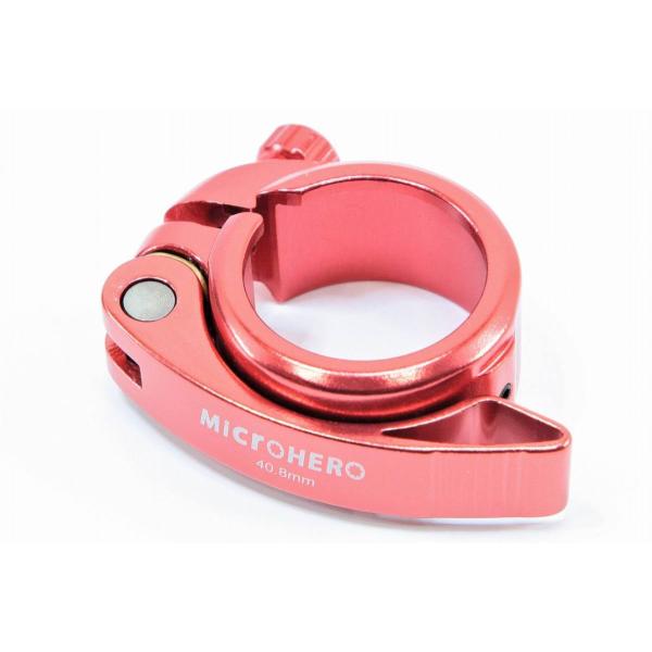 ・MicrOHERO（マイクロヒーロー）のアルミ合金軽量シートクランプです。・しっかりした作りになります。レバーは長めの設計になっておりますので小さい力でもしっかり締め付けできます。・主な仕様：●重量：約　63ｇ（実測）●適応シートチューブ...