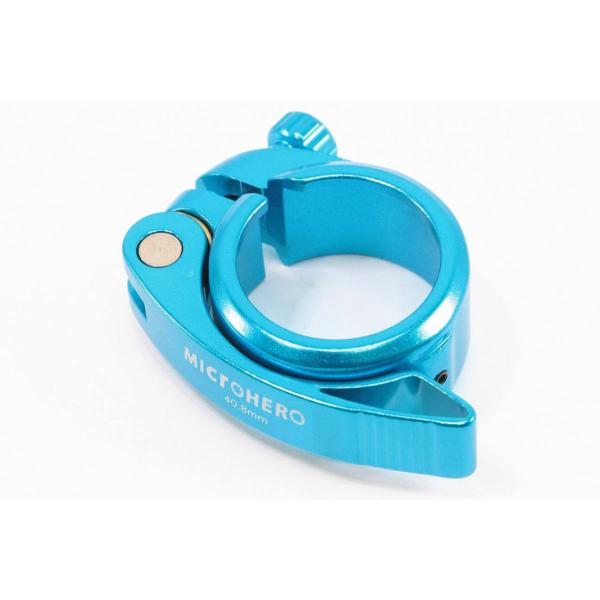 ・MicrOHERO（マイクロヒーロー）のアルミ合金軽量シートクランプです。・しっかりした作りになります。レバーは長めの設計になっておりますので小さい力でもしっかり締め付けできます。・主な仕様：●重量：約　63ｇ（実測）●適応シートチューブ...