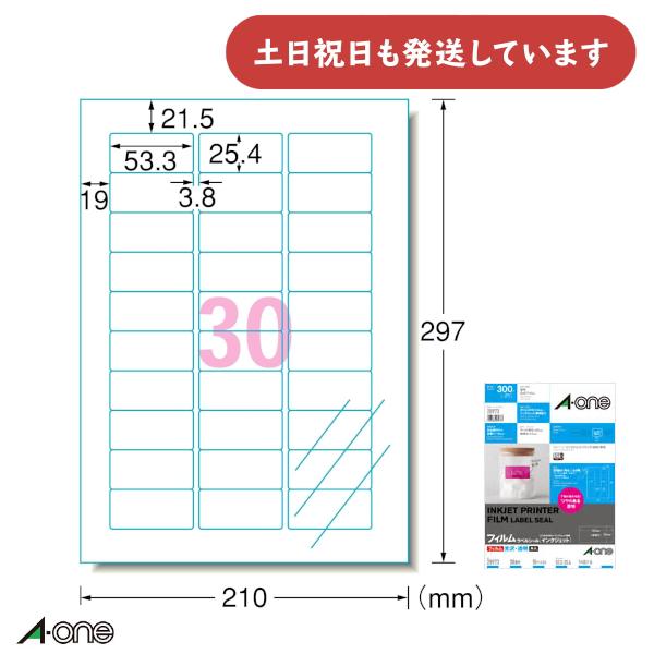 エーワン ラベルシール[インクジェット] 光沢フィルム・透明 A4 30面