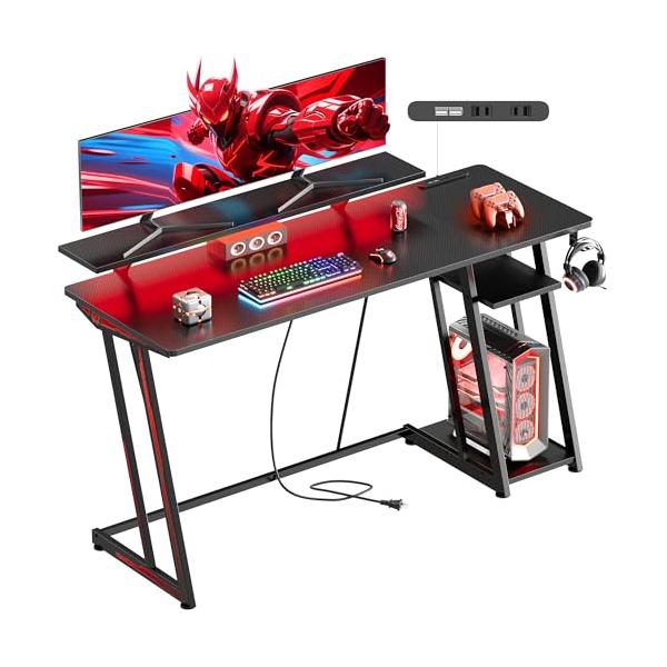 ゲーミングデスク LEDデスク120cm  RGBマルチカラーLED搭載でゲームの臨場感を演出。Z型フレーム設計で安定性抜群。ACコンセントとUSBポート内蔵で配線スッキリ。120cm幅のコンパクトサイズで省スペース。 収納デスク パソコン...