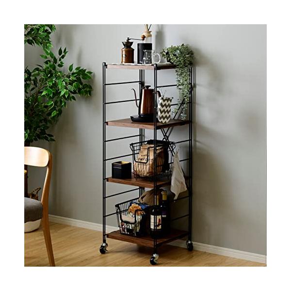 山善(YAMAZEN)ラックキャスター付 MWS-12444C(BBR/SBK) 山善] ラック (キャスター付き) 全体耐荷重100* 棚板カンタン高さ調節