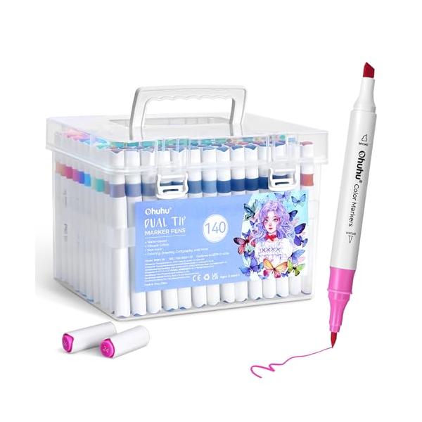 Ohuhu イラストマーカー 水性マーカーペン 139色140本 筆先 水彩