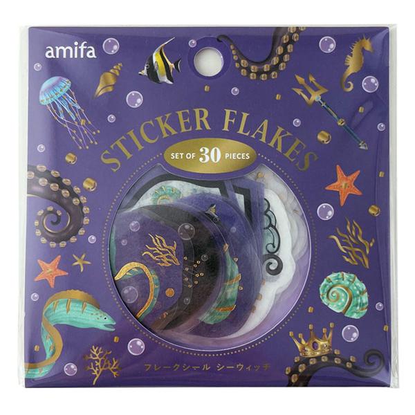 フレークシール 30P シーウィッチ 深海魚 ウツボ 貝 海 シール デコ