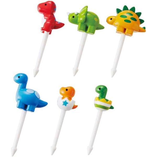 ランチ ピックス 恐竜 ピック お弁当 6本入 お弁当恐竜のピックスです。お弁当の時間が楽しみになります。大人気ティラノサウルス・トリケラトプス等勢ぞろいホームパーティや運動会、お弁当に。6本入りオーブンや電子レンジでは使用不可。