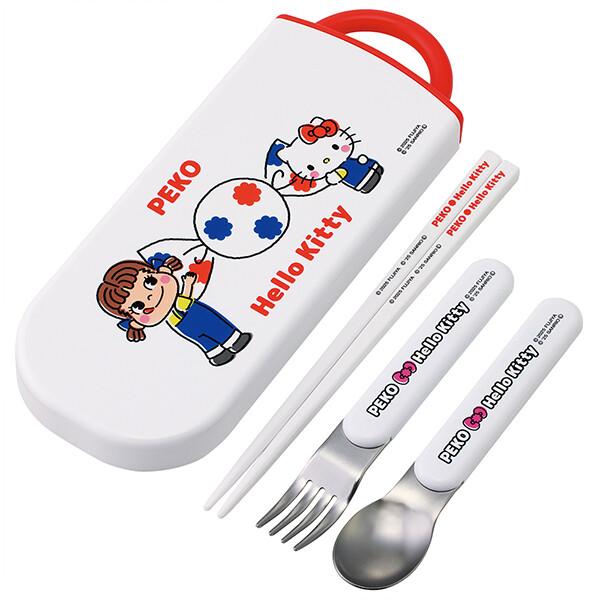 お弁当用 箸 キティ トリオセット PEKO×Hello Kitty なかよし スケーター 子供 はし 箸 サンリオ 抗菌 食洗機対応 スライド式 食器 スプーン フォーク