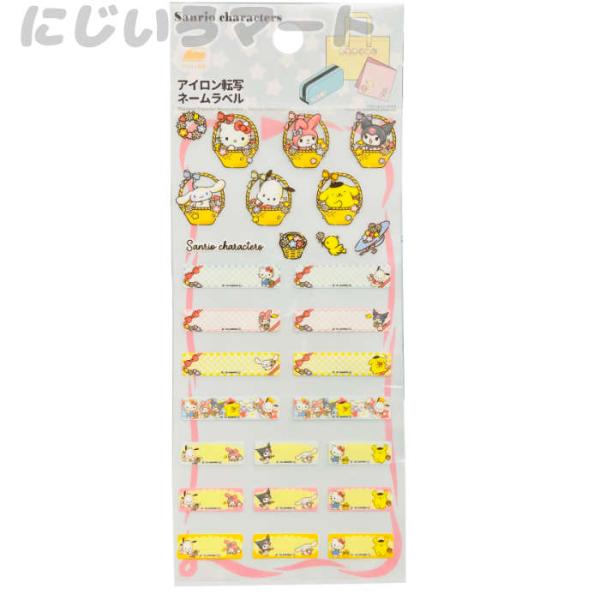 アイロン転写 ネームラベル サンリオキャラクターズ布製品にアイロンで転写できるネームラベルです。自由に配置して、オリジナルグッズを作ろう。レッスンバッグやペンケースなど、アイロン（150度）に耐える素材に転写できるよ。シートサイズ　20×10cm
