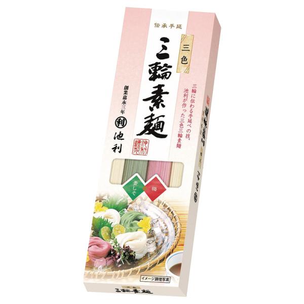 【商品説明】彩り三色素麺を小箱にしました。青しそと梅の味がのど越しと一緒に味わえます。【内容】三輪素麺（白）（50g）×2、三輪素麺（梅）（50g）・三輪素麺（青しそ）（50g）×各1【型番】Q-S【箱サイズ】化粧箱：約194×67×18m...