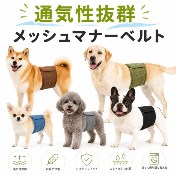 マナーベルト 犬 男の子 メッシュ 通気性抜群 夏用 マーキング防止 お漏らし対策 犬用おむつカバー 洗える ズレにくい シニア犬 介護用 高齢犬 オス犬 腹巻き