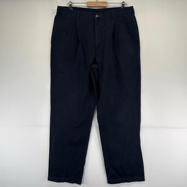 古着 トミーヒルフィガー TOMMY HILFIGER パンツ ツータック テーパード ワンポイントロゴ 大きいサイズ w38×L32  ブラック系 メンズ