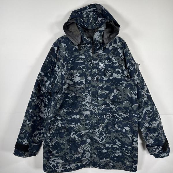 古着 ミリタリージャケット ECWCS GORE-TEX デジカモ ゴアテックスパーカー 米軍 実物 カモフラ 迷彩 medium long  ネイビー メンズ nikku_oyb0000322