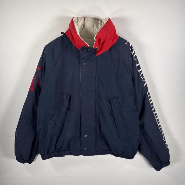 NAUTICAノーティカセーリングジャケットスリーブロゴ刺繍ロゴ90sネイビー USA古着 ノーティカ NAUTICA セーリングジャケット 中綿入り ビッグ
