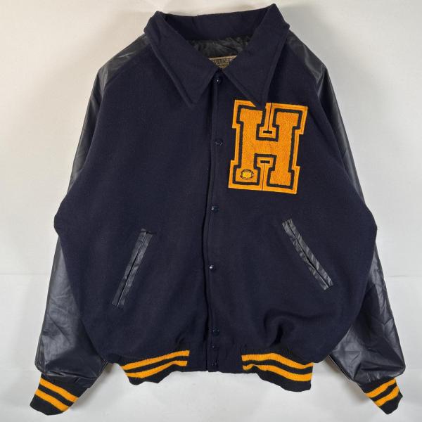 古着 90s/90年代 マーベリック Maverick USA製 ウールスタジャン アワードジャケット ワッペン 大きいサイズ XXL  ネイビー メンズ 古着 90's/90年代 マーベリック Maverick USA製 ウールスタジャン