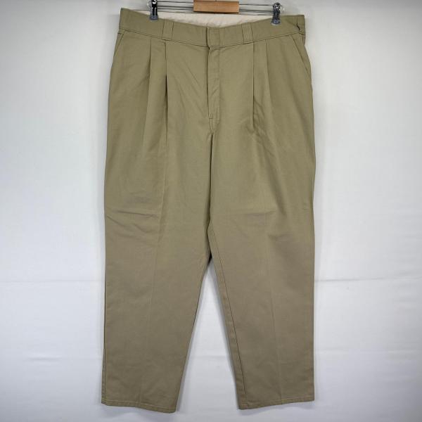 古着 ディッキーズ Dickies USA製 ワークパンツ ワンポイントロゴ 長ズボン 大きいサイズ チノパン テーパード ツータック ベージュ系 Dickies（ディッキーズ） 古着 Dickies USA製 ワークパンツ ワン