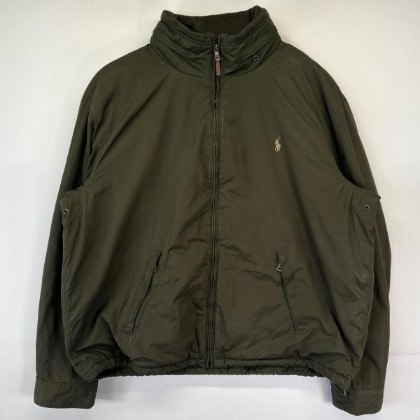 90s ポロバイラルフローレン 革 中綿 フード収納 ナイロンジャケット 3XL 古着 ポロバイラルフローレン Polo by Ralph Lauren ナイロン
