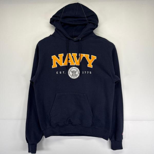 チャンピオン パーカー ネイビー 刺繍 ロゴ フーディ USA古着 XXL 紺 Champion（チャンピオン） 古着 パーカー トレーナー プルオーバー
