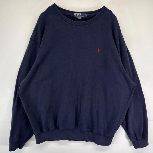 古着 ポロバイラルフローレン Polo by Ralph Lauren スウェット トレーナー クルーネック ワンポイント 大きいサイズ XL ネイビ