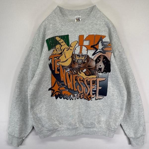 古着 90's/90年代 フルーツオブザルーム FRUIT OF THE LOOM USA製 スウェット トレーナー カレッジロゴ 大きいサイズ XL  グレー メンズ
