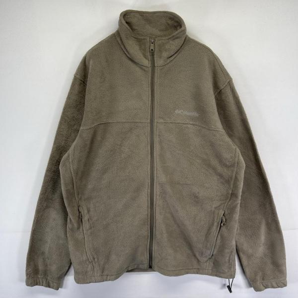 古着 コロンビア Columbia フリース ジャケット フルジップ ワンポイントロゴ 裾ドローコード L  ベージュ系 メンズ