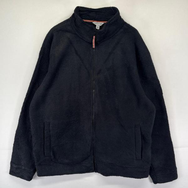 古着 オービス ORVIS フリース ジャケット フルジップ 袖ロゴ アウトドア 厚手 L  ブラック系 メンズ