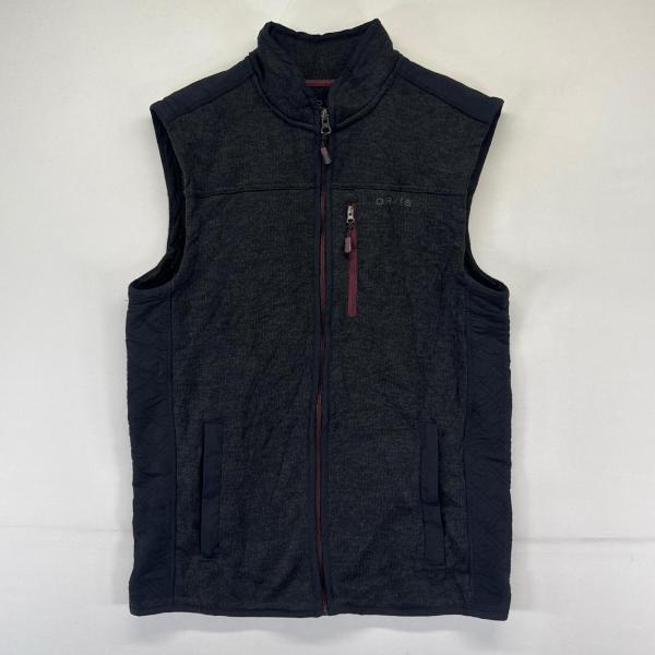 古着 オービス ORVIS フリース ニット フルジップ　ベスト ワンポイントロゴ ナイロン切替 M  ブラック系 メンズ