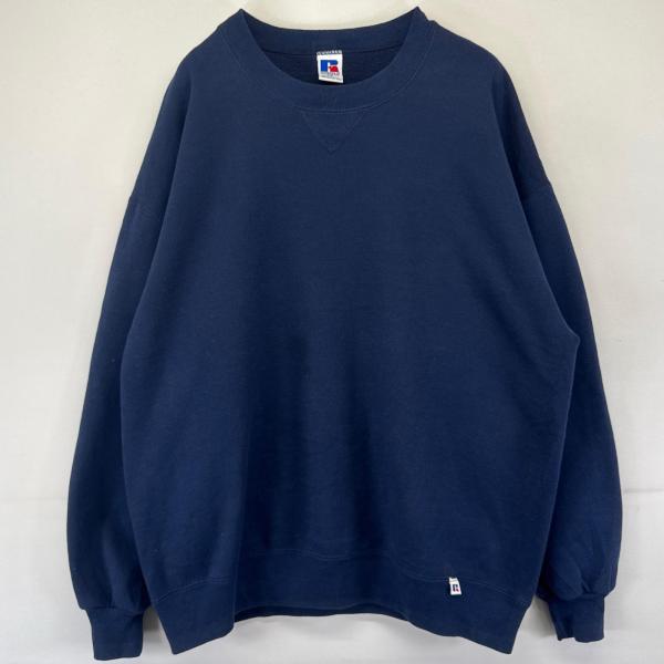 古着 90's/90年代 ラッセル  USA製 スウェット トレーナー Vガゼット クルーネック 大きいサイズ 2XL  ネイビー系 無地 メンズ 古着 90's/90年代 ラッセル USA製 スウェット トレーナー Vガゼット