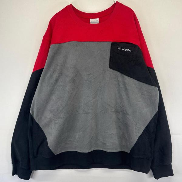 古着 コロンビア Columbia フリース トレーナー クルーネック ワンポイントロゴ マルチカラー ロゴ 胸ポケット 大きいサイズ 2XL  メンズ