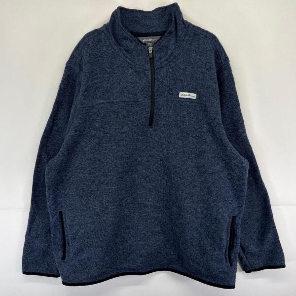 古着 エディー・バウアー Eddie Bauer フリース ニット ワンポイント 大きいサイズ ハーフジップ プルオーバー 2XL  ネイビー系 メンズ