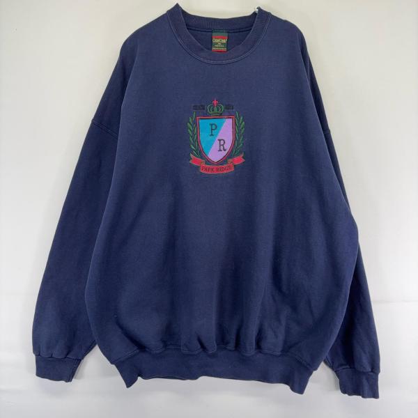 古着 クロスクリーク Cross Creek USA製 スウェット プルオーバー 大きいサイズ クルーネック 刺繍 2XL ネイビー系 メンズ