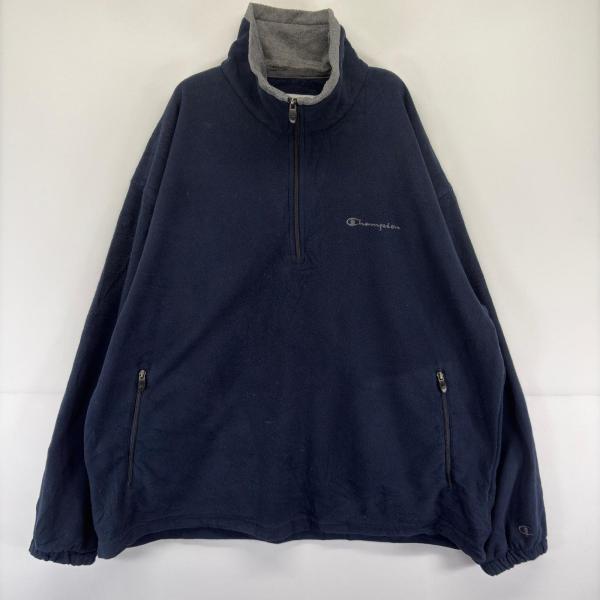 古着 チャンピオン Champion ジャケット 大きいサイズ ロゴ フルジップ 刺繍 フリース 2XL  ネイビー メンズ