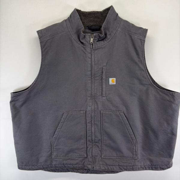 古着 カーハート Carhartt ベスト ダック フルジップ ワンポイント ロゴ ボアライナー 大きいサイズ ワーク 5XL  グレー メンズ Carhartt（カーハート） 古着 ベスト ダック フルジップ ワンポイント