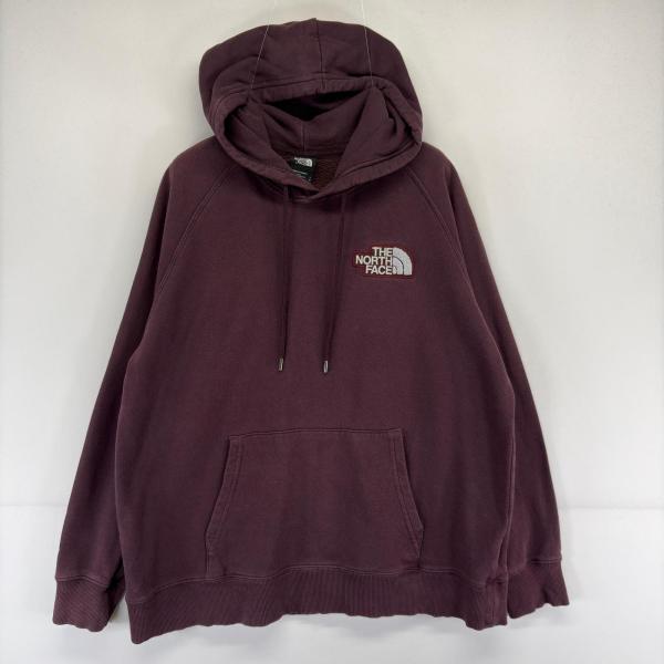 古着 ザ・ノースフェイス THE NORTH FACE パーカー スウェット プルオーバー ワンポイント ロゴ ラグラン L  レッド系 無地 レディース
