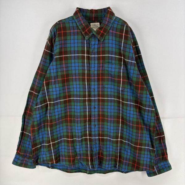 古着 エルエルビーン L.L.Bean 長袖シャツ 胸ポケット ネルシャツ 大きいサイズ ボタンダウン 2XL  ブルー系 チェック メンズ