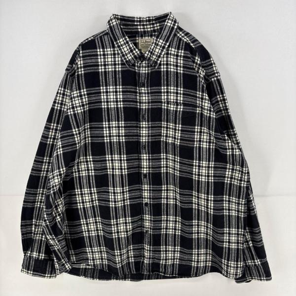 古着 エルエルビーン L.L.Bean 長袖シャツ 胸ポケット ネルシャツ 大きいサイズ 2XL  ブラック系 チェック メンズ