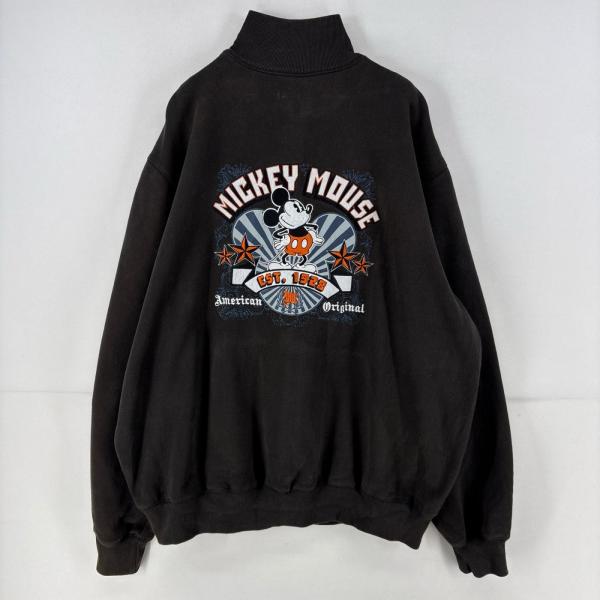 90s XL ミッキー vtg スウェット フロッキー USA製 ブラック 黒 Disney（ディズニー） 古着 90's/90年代 スウェット 刺繍 ミッキー