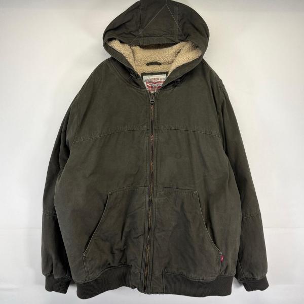 古着LEVI'Sリーバイスダックミリタリージャケット裏ボアカーキモスグリーンXL Levi's（リーバイス） 古着 ジャケット ダック フルジップ ボア