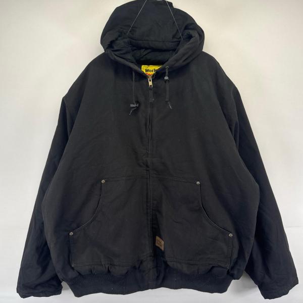 古着 ワークスポーツ Work Sport ダック ジャケット フルジップ ワークジャケット パーカー 大きいサイズ 中綿 3XL  ブラック系 メンズ 古着 ワークスポーツ Work Sport ダック ジャケット フルジップ ワーク