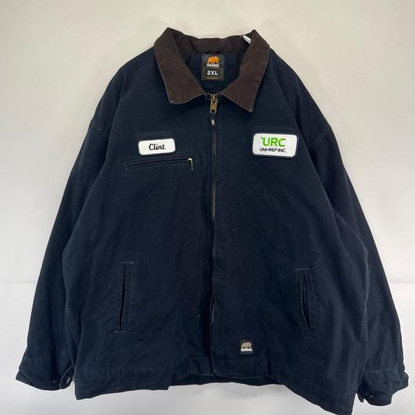 古着  BERNE ジャケット フルジップ デトロイトジャケットタイプ ワーク 中綿  ダック 大きいサイズ 2XL  ブラック系 メンズ 古着 BERNE ジャケット フルジップ デトロイトジャケットタイプ ワーク