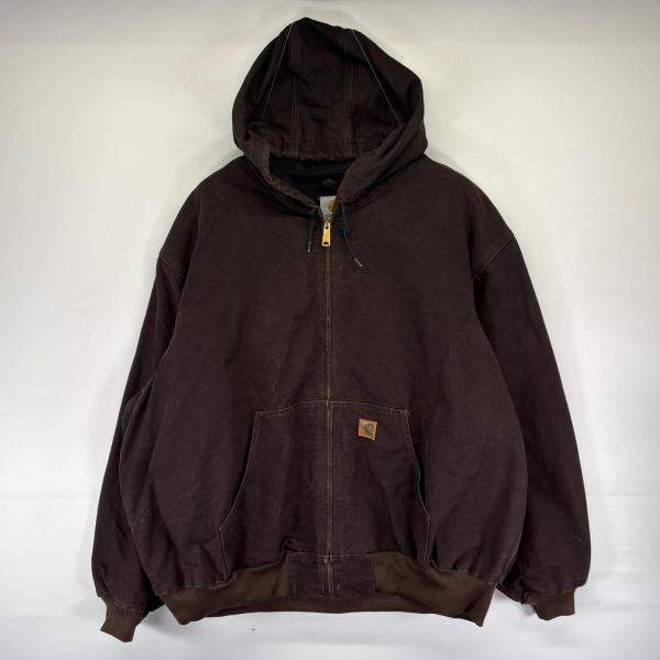 古着 カーハート Carhartt ダック ジャケット アクティブジャケット フルジップ ワンポイント ロゴ 4XL  ブラウン系 メンズ Carhartt（カーハート） 古着 ダック ジャケット アクティブジャケット