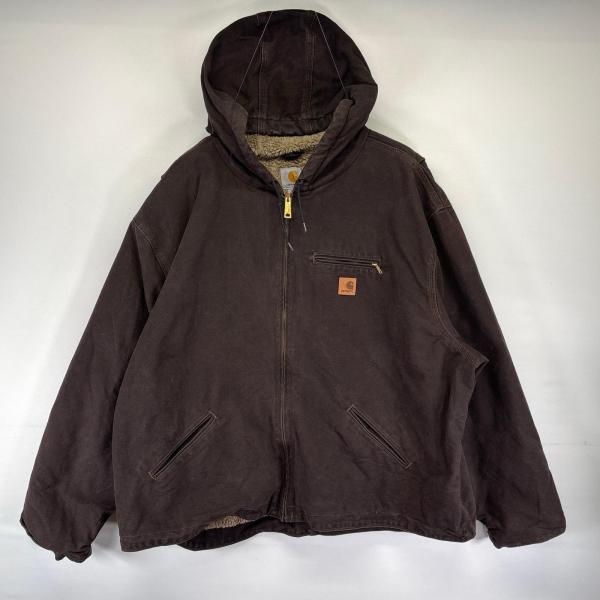 古着 カーハート Carhartt ダック ジャケット 中綿 デトロイトジャケット 裏ボアライナー フルジップ 4XL  ブラウン系 メンズ Carhartt（カーハート） 古着 ダック ジャケット 中綿 デトロイト