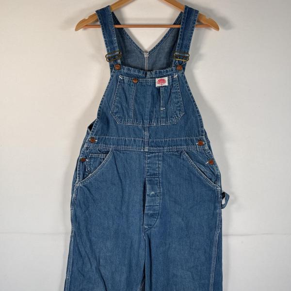 古着 50s/50年代 ヴィンテージ ラウンドハウス ROUND HOUSE オーバーオール デニム ワーク ワンポイントロゴ ハンマーループ  ブルー系 古着 50's/50年代 ヴィンテージ ラウンドハウス ROUND HOUSE