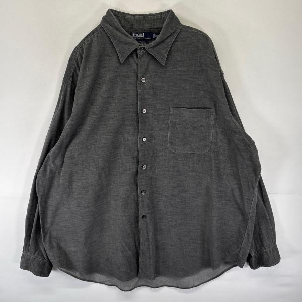 古着 ポロバイラルフローレン Polo by Ralph Lauren コーデュロイ 長袖シャツ 大きいサイズ 胸ポケット 2XL グレー系 無地 メンズ