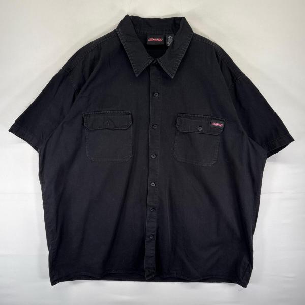 古着 ディッキーズ Dickies 半袖シャツ ワーク ワンポイントロゴ 胸ポケット 大きいサイズ 3XL  ブラック系 メンズ