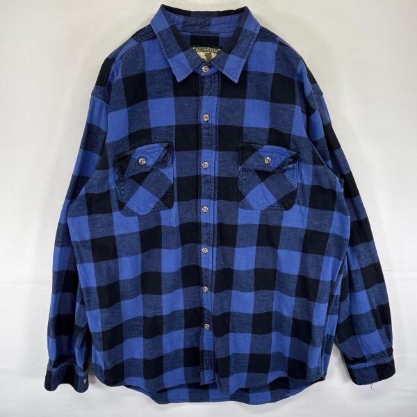 古着 フィールド＆ストリーム FIELD & STREAM 長袖シャツ チェック柄 ネルシャツ 胸ポケット 大きいサイズ 2XL  ブラック系 メンズ