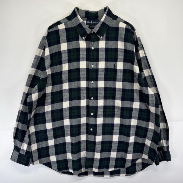 古着 ラルフローレン RALPH LAUREN 長袖シャツ チェック ネルシャツ BLAIRE 大きいサイズ 2XL グリーン系 メンズ